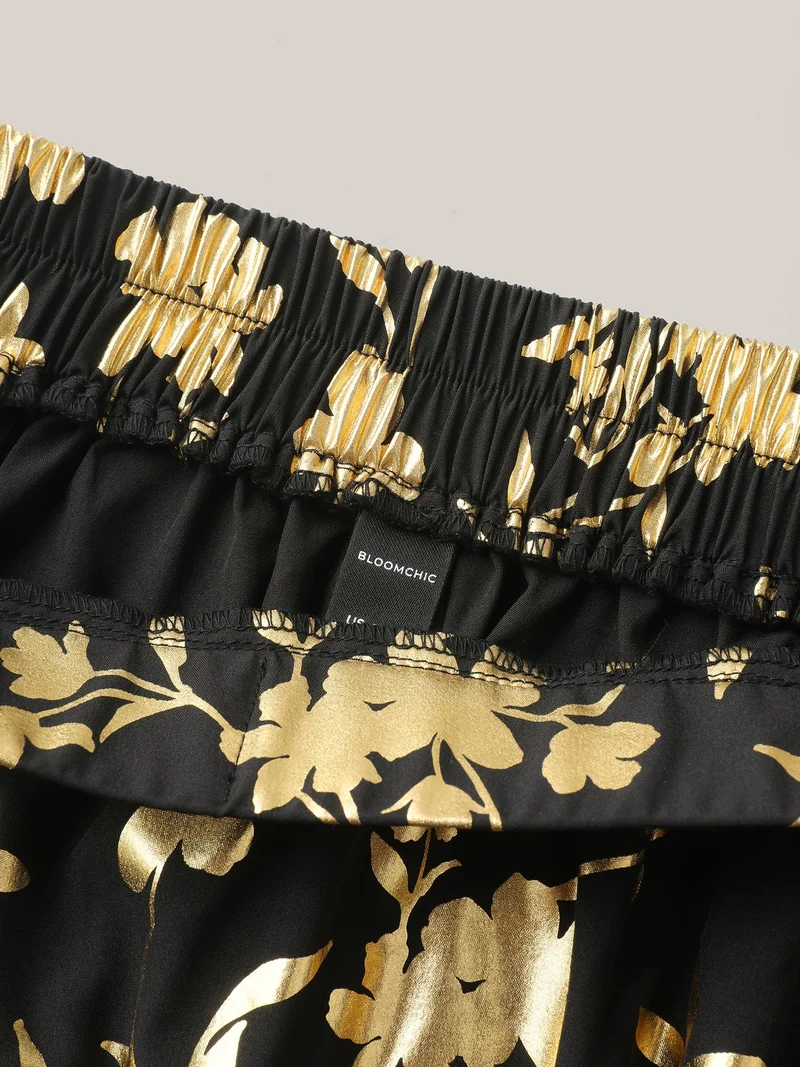 Shimmery Floral Hot Stamping Midi Skirt