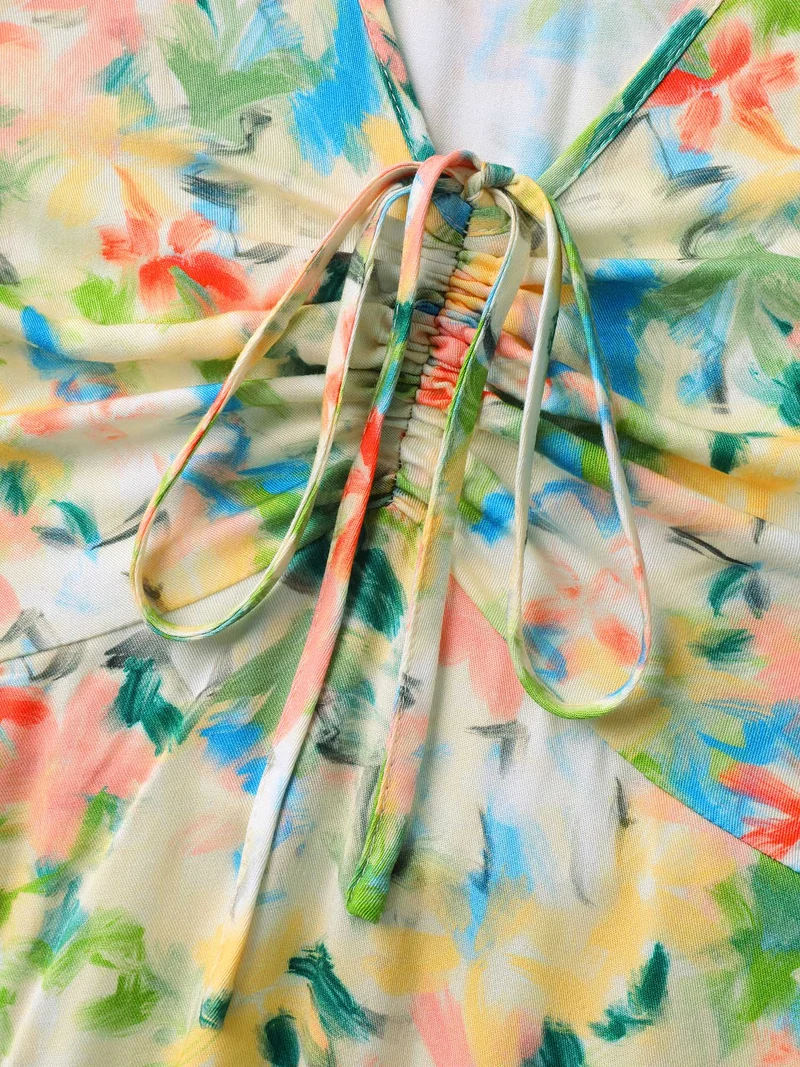 Floral Print Cinched Bust Tiered Maxi Dress