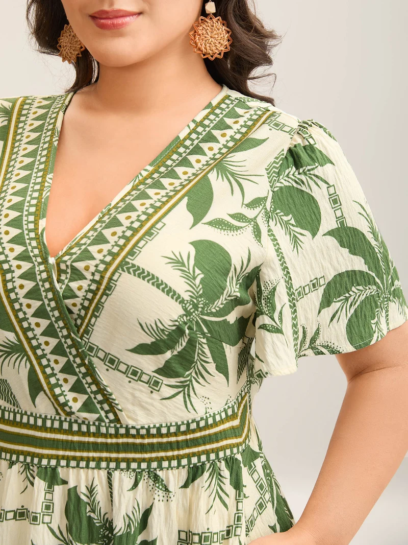 Tropical Tree Print Contrast Hem Maxi Dress