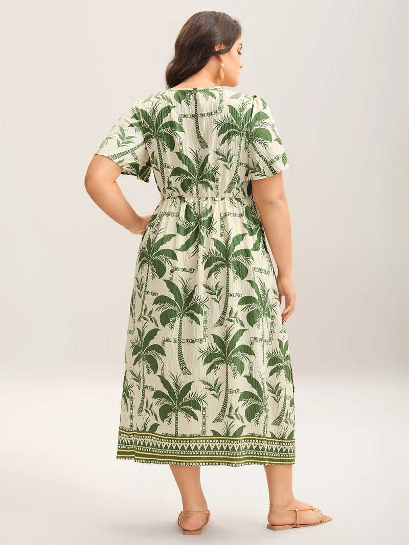 Tropical Tree Print Contrast Hem Maxi Dress