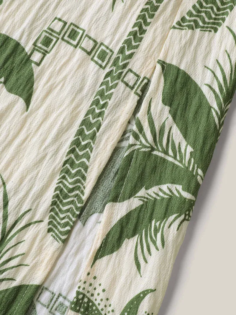 Tropical Tree Print Contrast Hem Maxi Dress