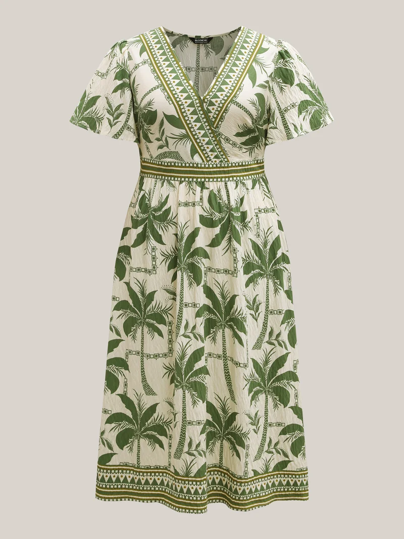 Tropical Tree Print Contrast Hem Maxi Dress