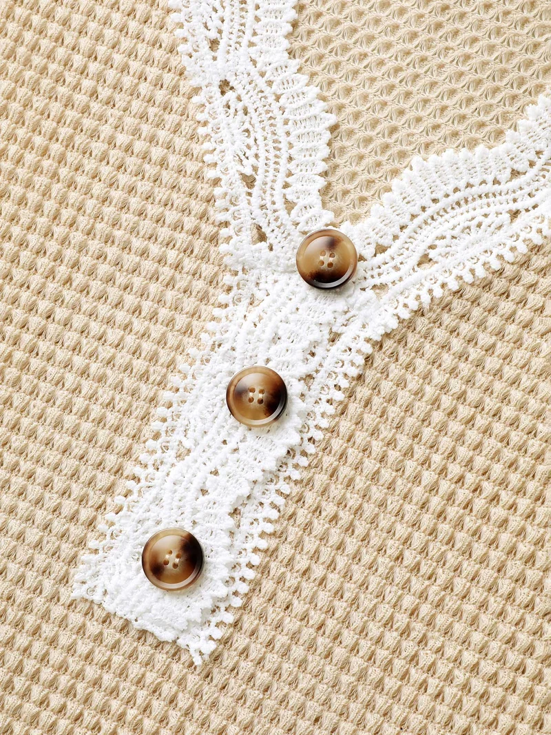 Sheer Waffle Textured Lace Trim T-Shirt