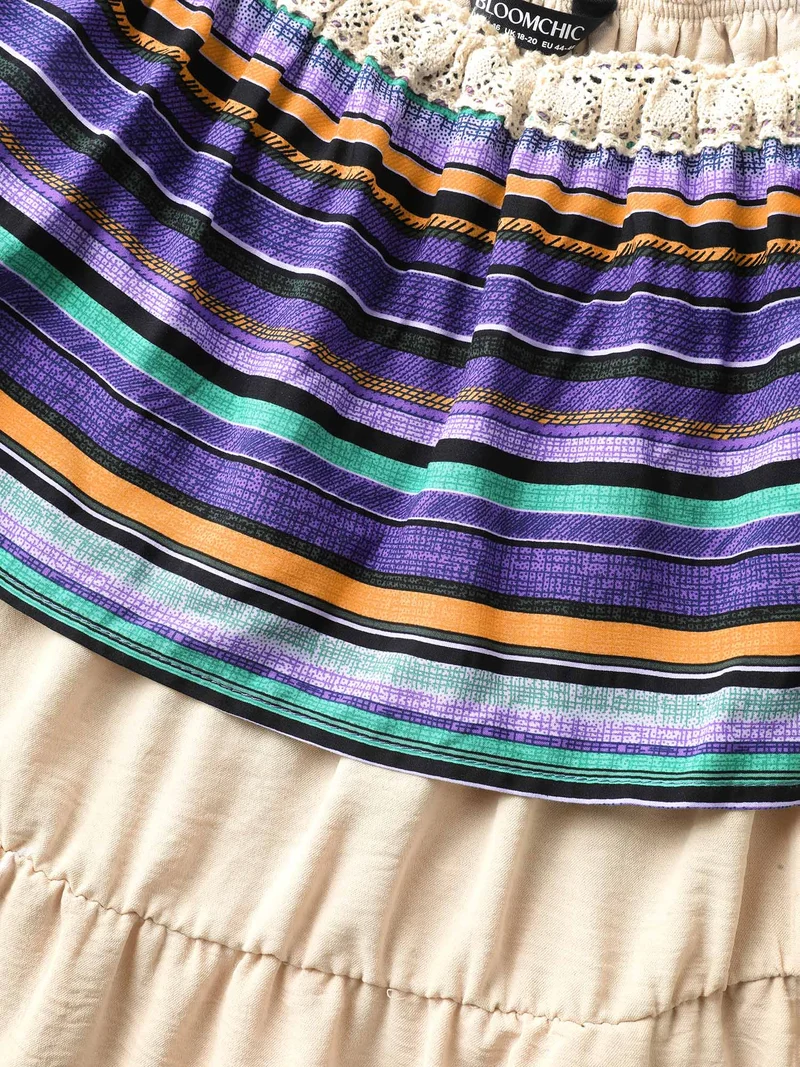 Cold-Shoulder Textured Striped Pockets Midi Dress