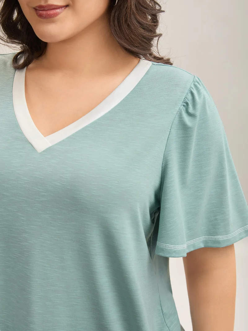 Color Contrast Bamboo Textured T-Shirt