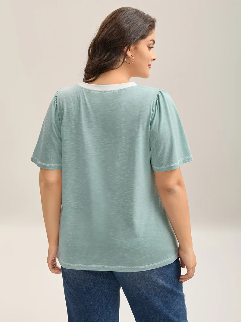 Color Contrast Bamboo Textured T-Shirt