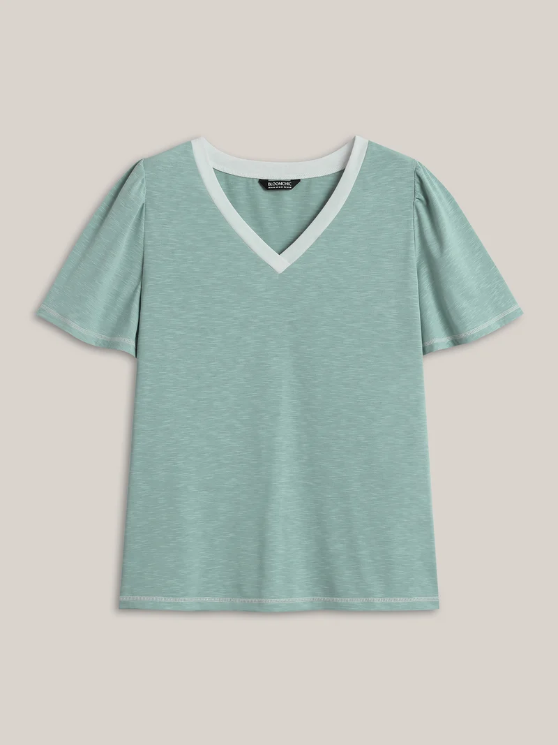 Color Contrast Bamboo Textured T-Shirt
