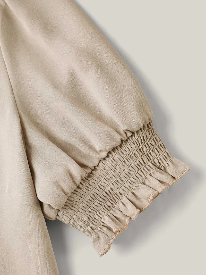 Shirred Puff Sleeve Split Neck Shirt