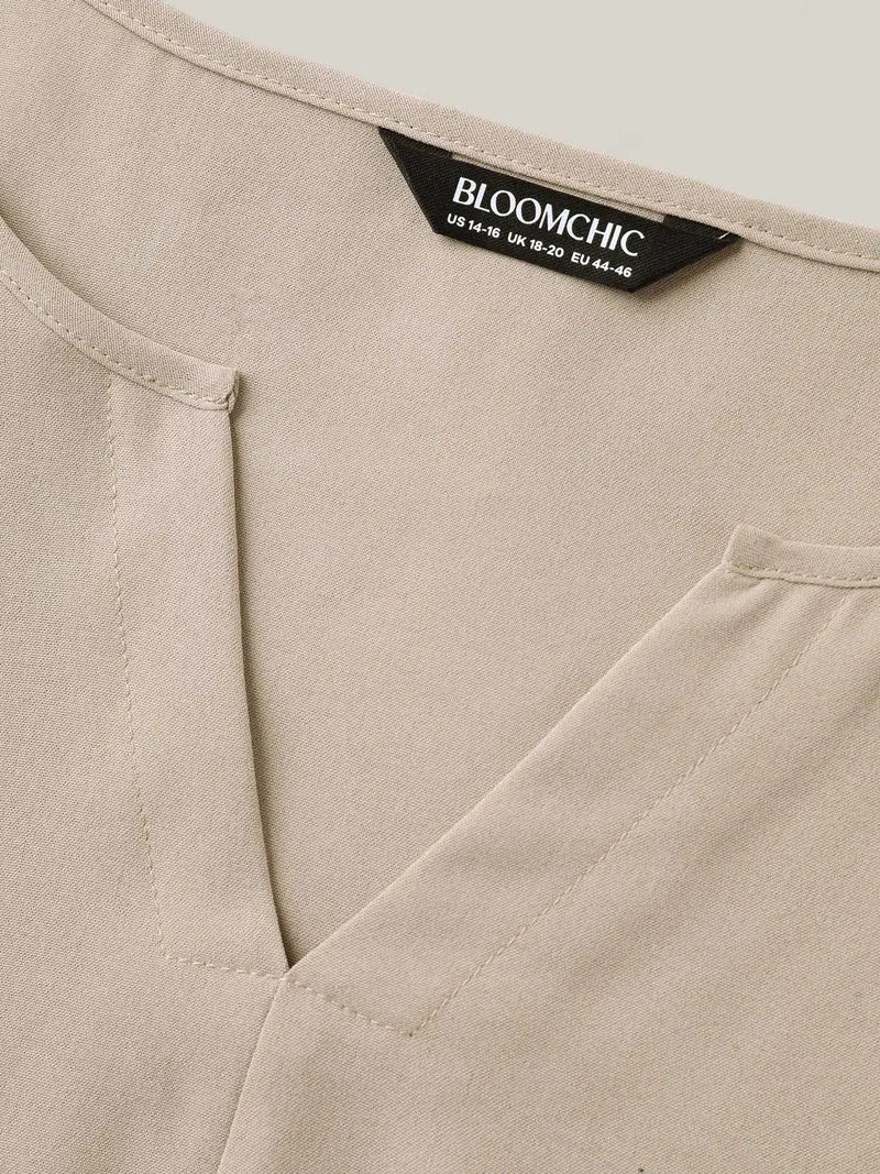 Shirred Puff Sleeve Split Neck Shirt