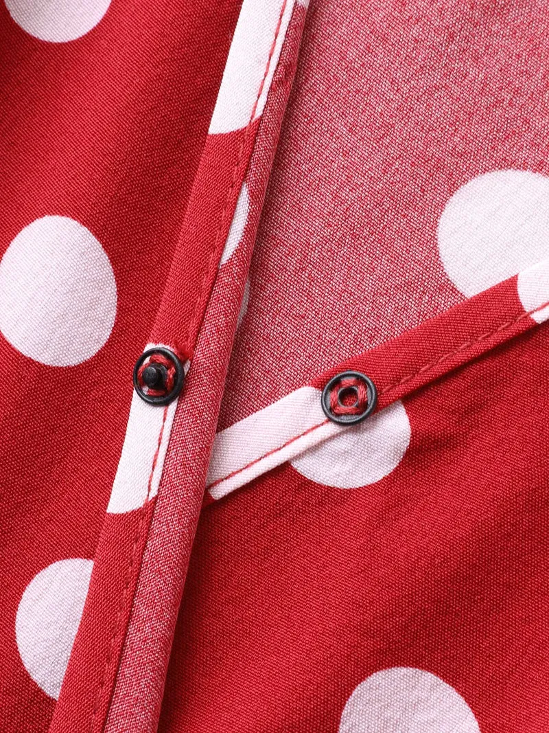 Polka Dots Surplice Button Detail Midi Dress