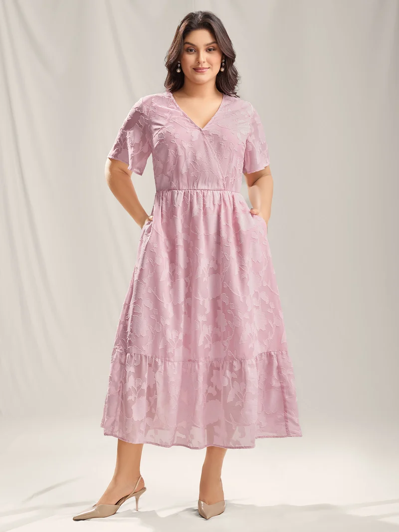 Floral Textured Pockets Tiered Maxi Dress