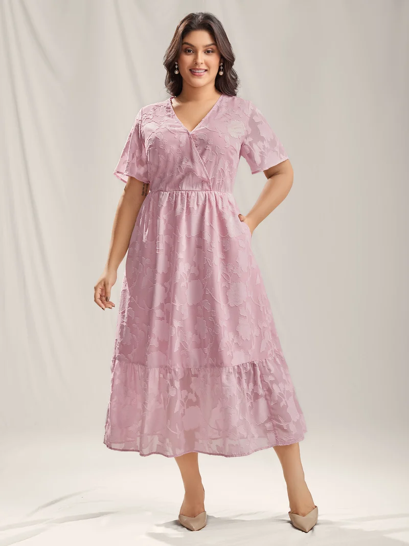 Floral Textured Pockets Tiered Maxi Dress