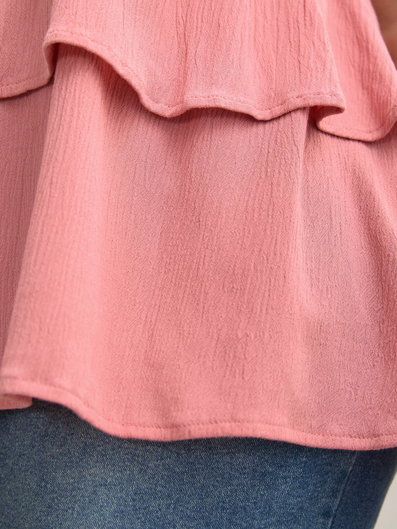 Rayon Ruffled Layered Hem Button Blouse