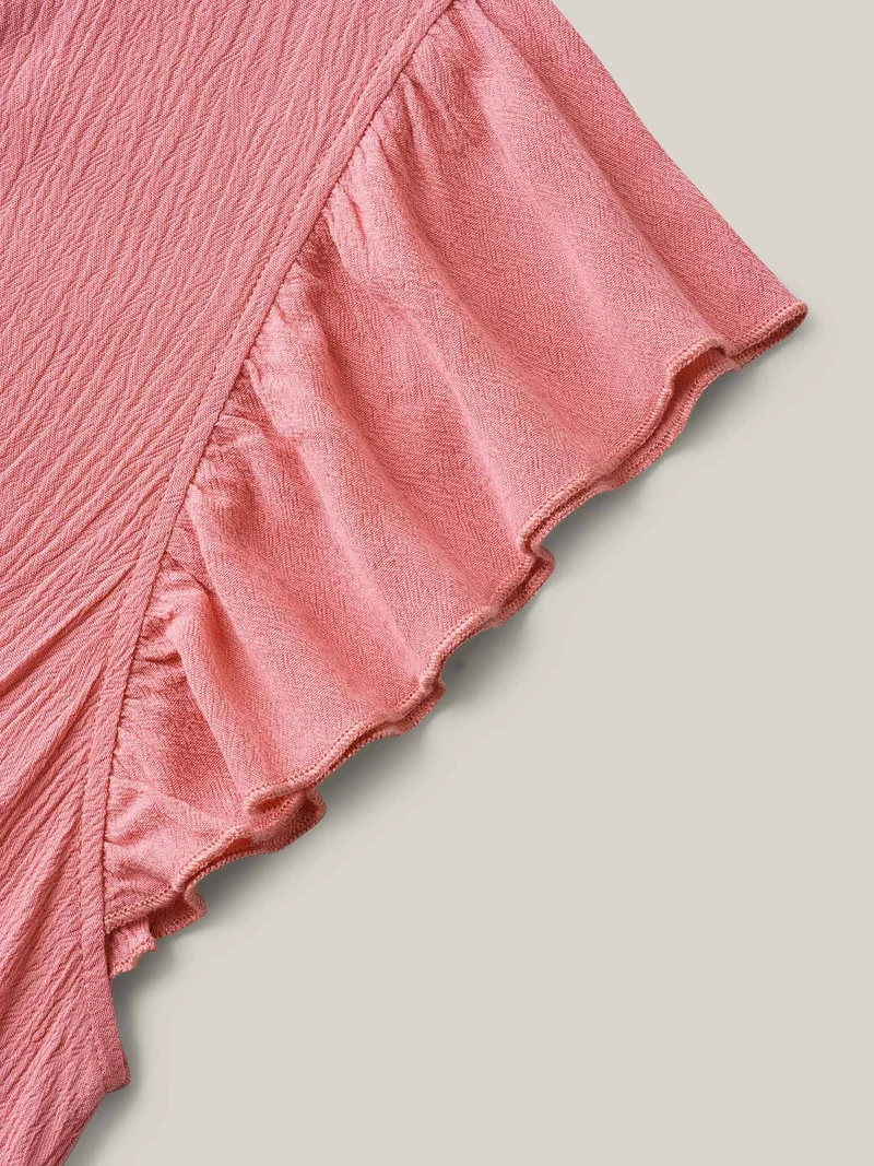 Rayon Ruffled Layered Hem Button Blouse