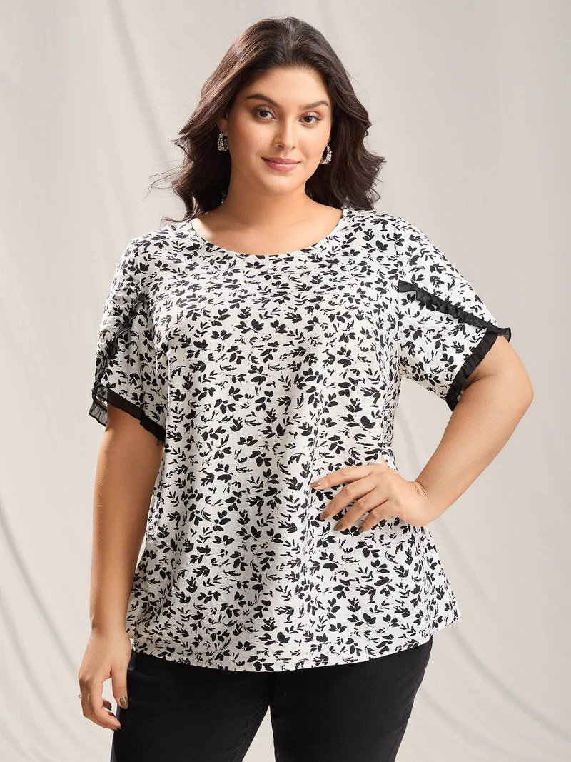 Floral Print Color Contrast Blouse
