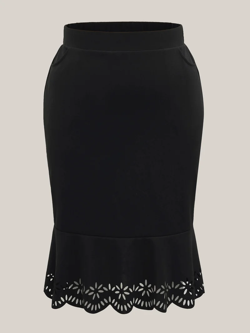 Laser Cut Scalloped Fishtail Maxi Skirt