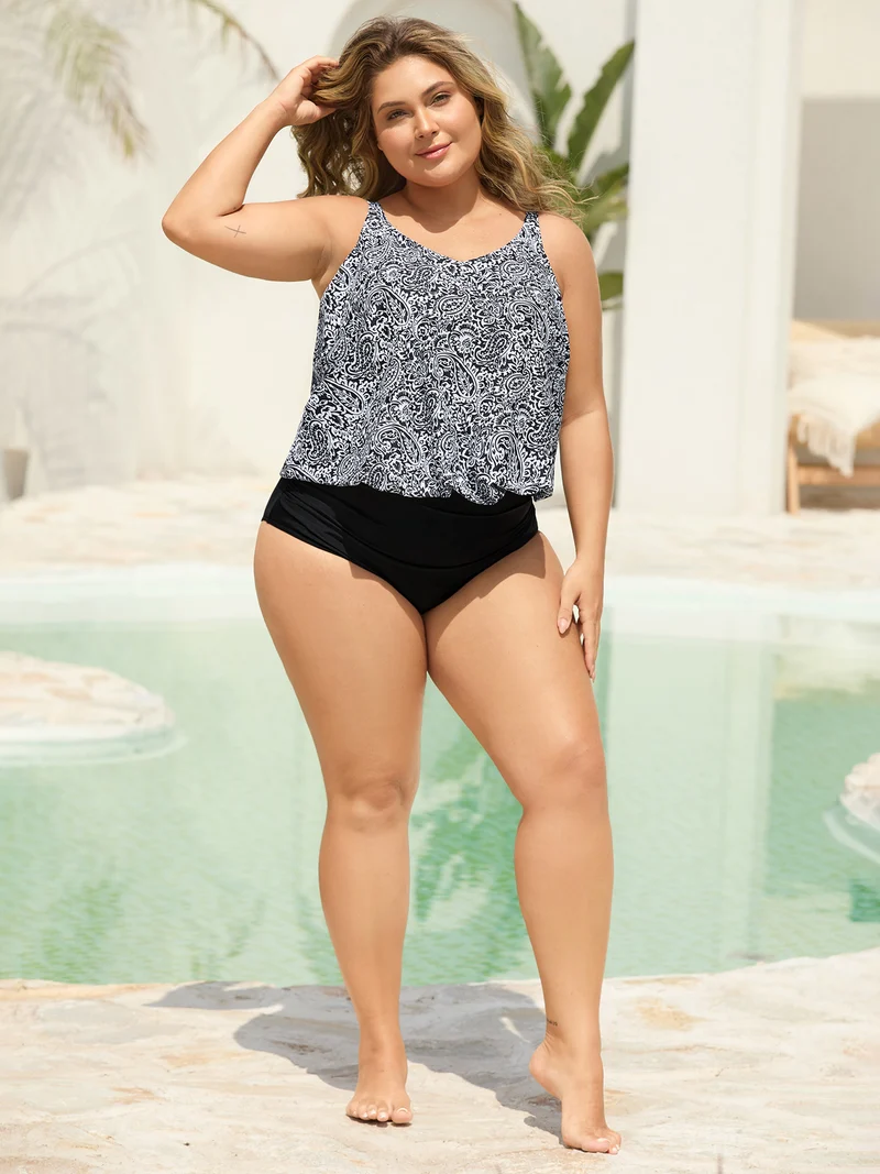 Paisley Print Ruched One-Piece Swimsuit