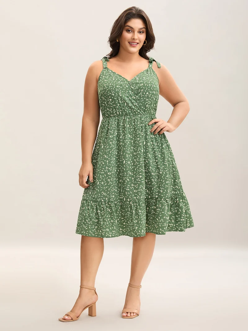 Tiny Petal Print Tied Shoulder Midi Dress
