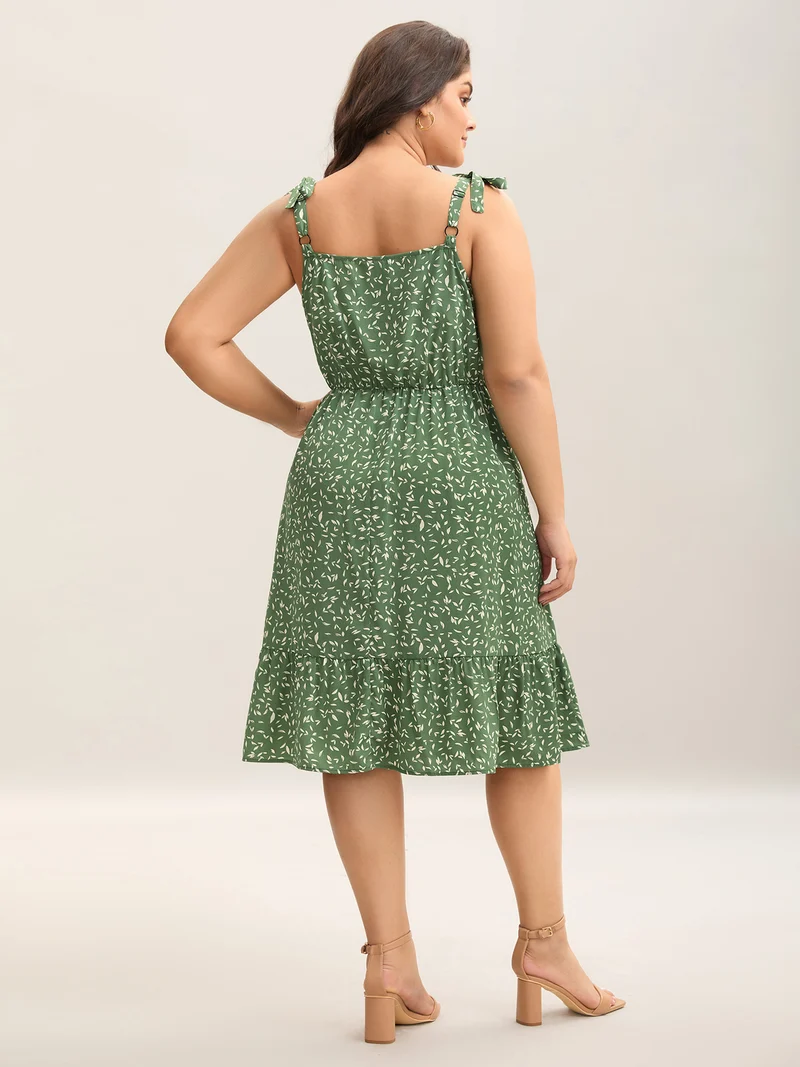 Tiny Petal Print Tied Shoulder Midi Dress