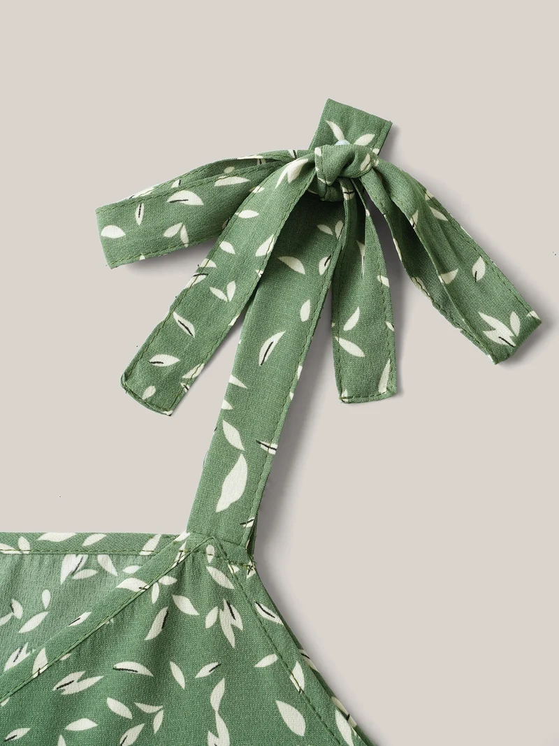 Tiny Petal Print Tied Shoulder Midi Dress