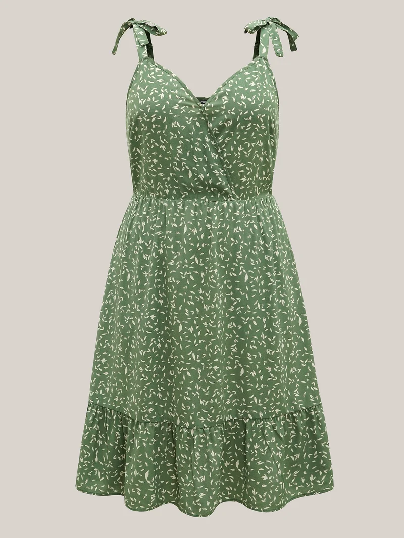 Tiny Petal Print Tied Shoulder Midi Dress