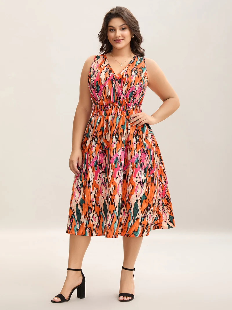 Spring Fling Shirred Waist Pockets Midi Dress