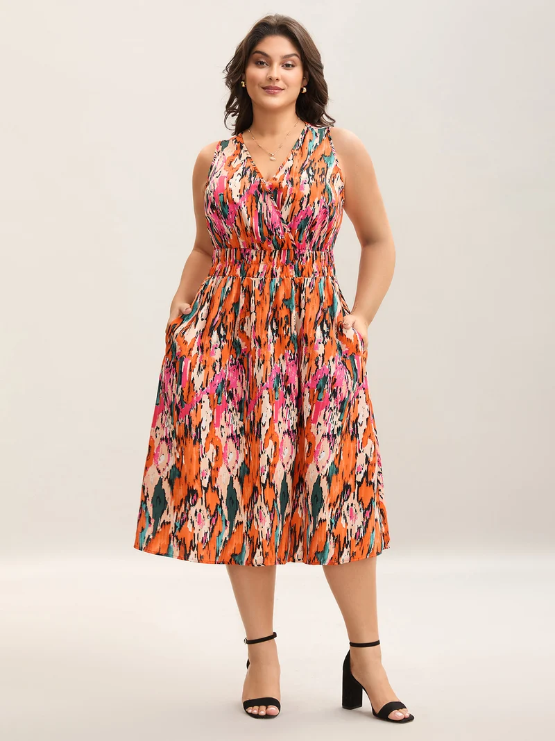 Spring Fling Shirred Waist Pockets Midi Dress