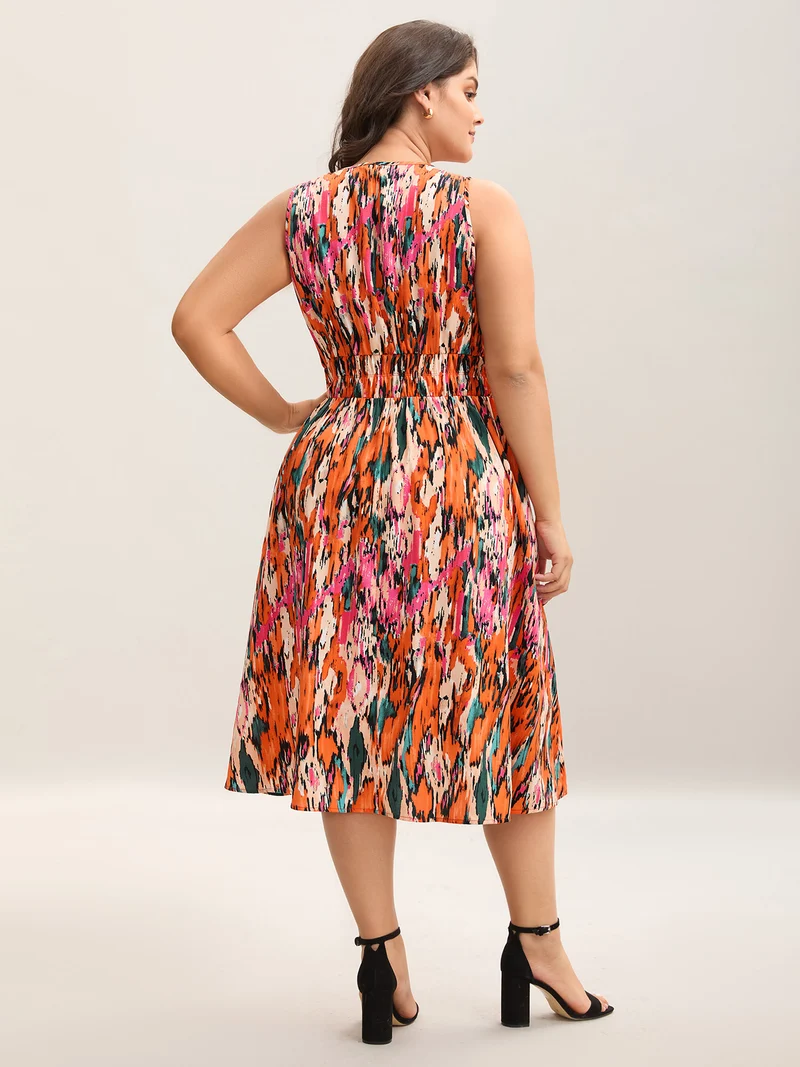 Spring Fling Shirred Waist Pockets Midi Dress