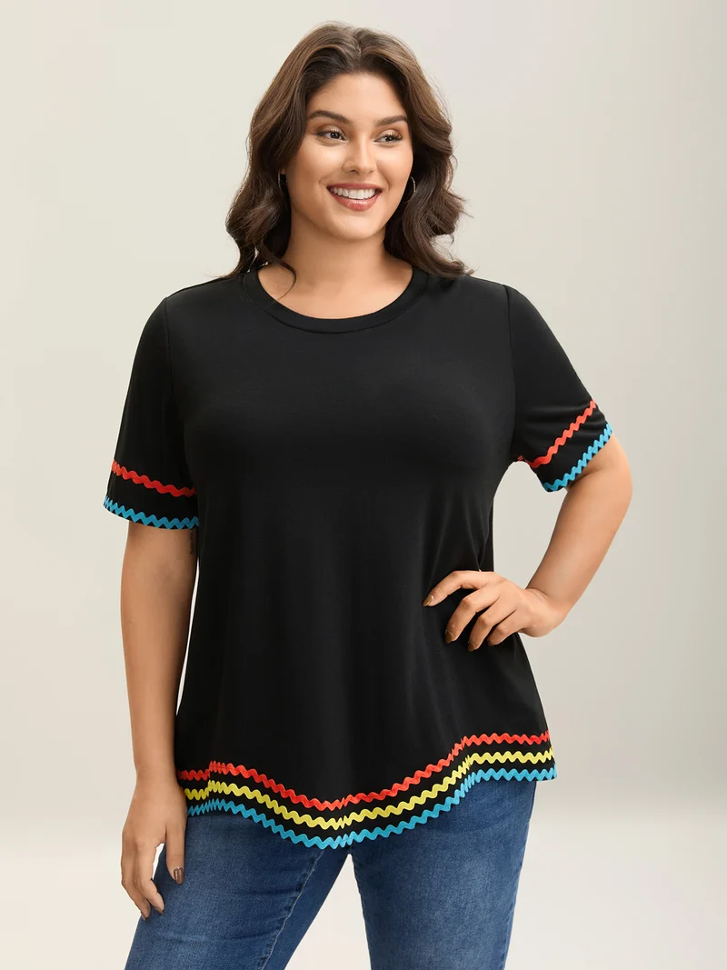 Multi-Color Webbed Crew Neck Plain T-Shirt