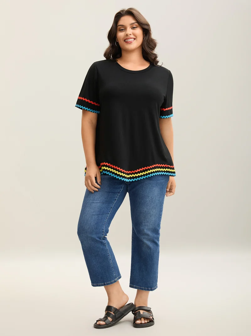 Multi-Color Webbed Crew Neck Plain T-Shirt