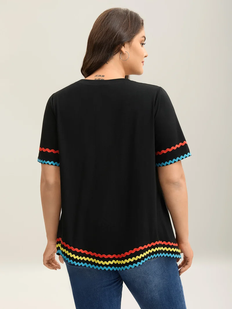 Multi-Color Webbed Crew Neck Plain T-Shirt