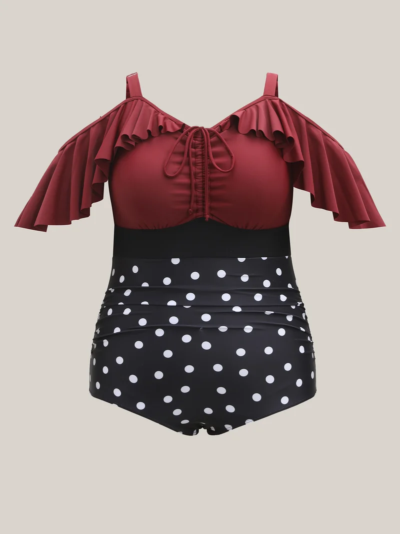 Color Block Polka Dots One-Piece Swimsuit