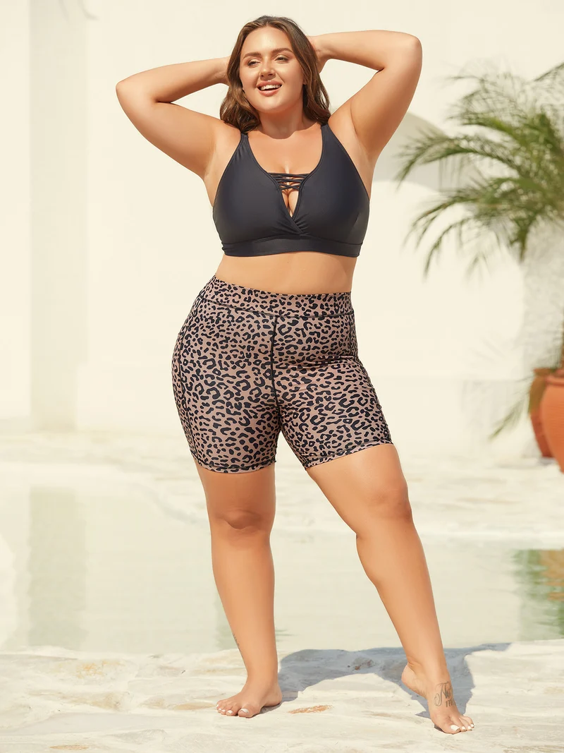 Leopard Print Pockets Swim Bottoms