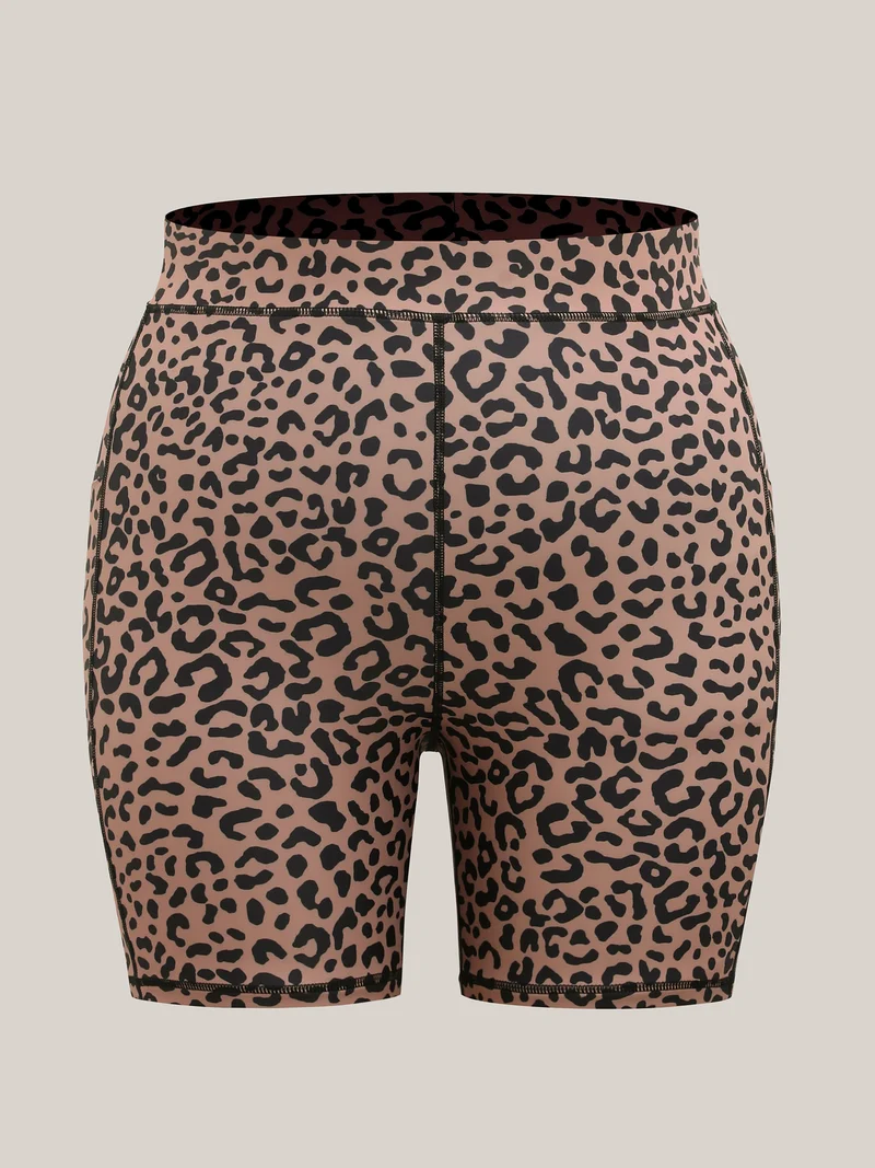 Leopard Print Pockets Swim Bottoms