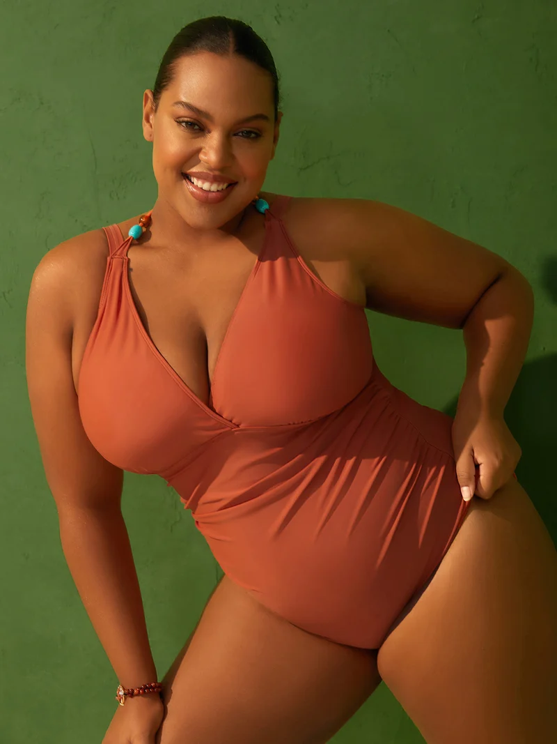 Ruched Plunging Neck One-Piece Swimsuit