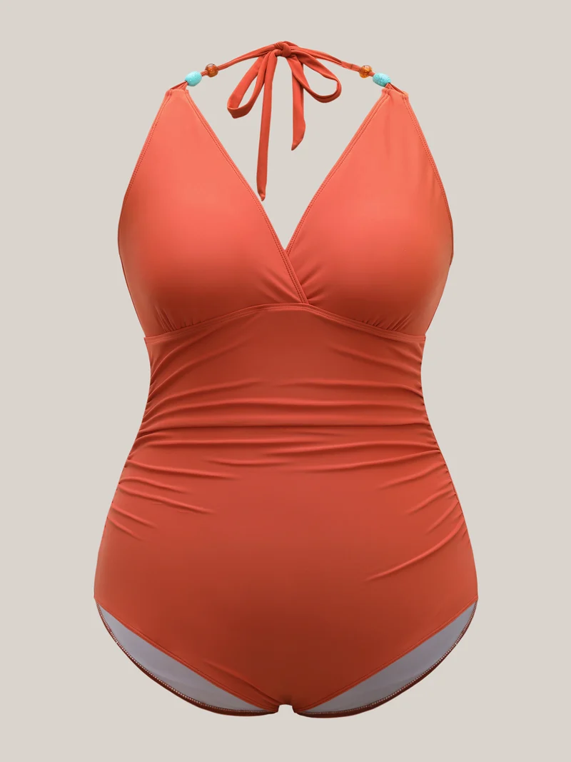 Ruched Plunging Neck One-Piece Swimsuit