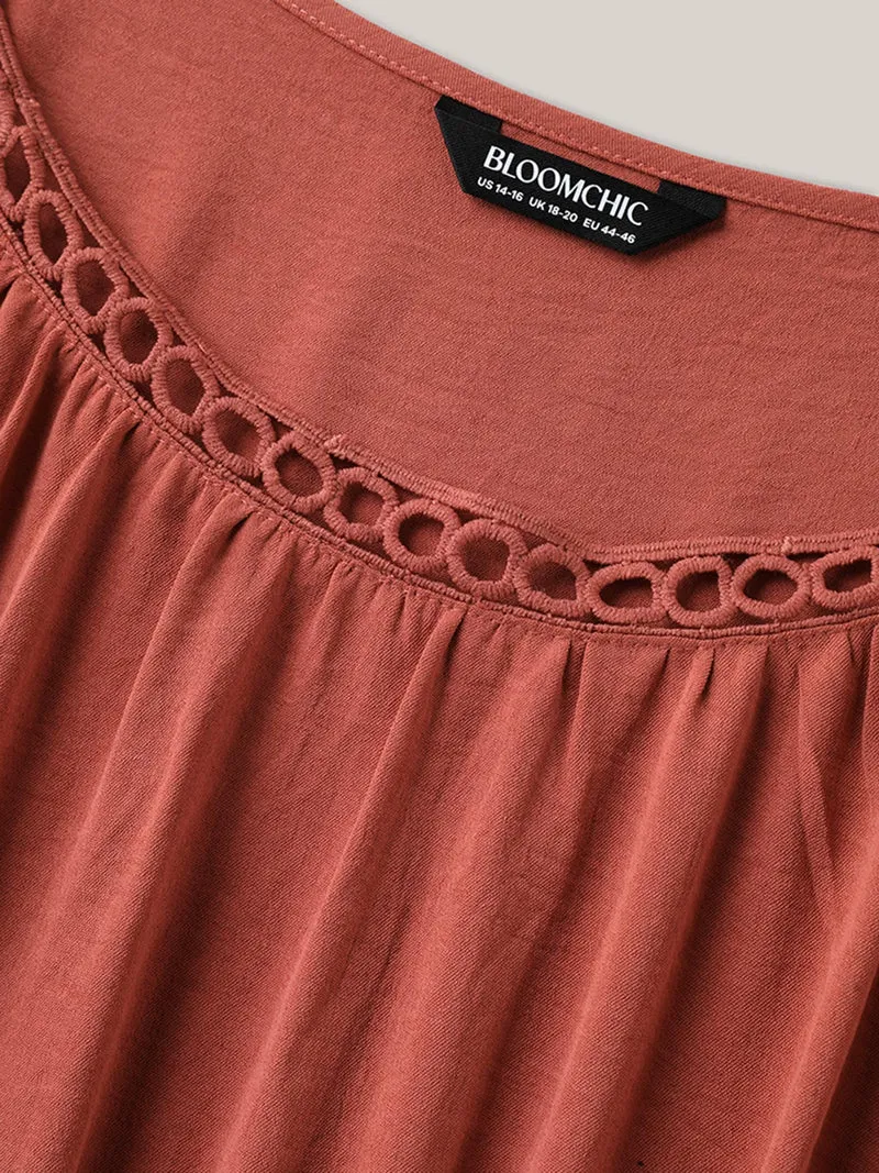 Lace Waist-Tie Pockets Midi Dress