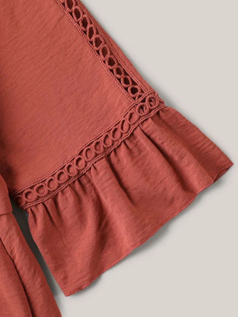 Lace Waist-Tie Pockets Midi Dress