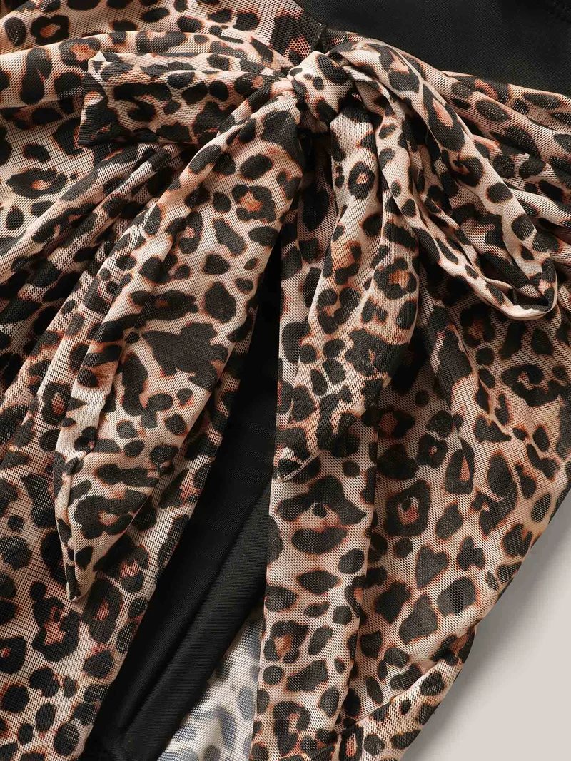Leopard Print Knotted Surplice Swim Dress