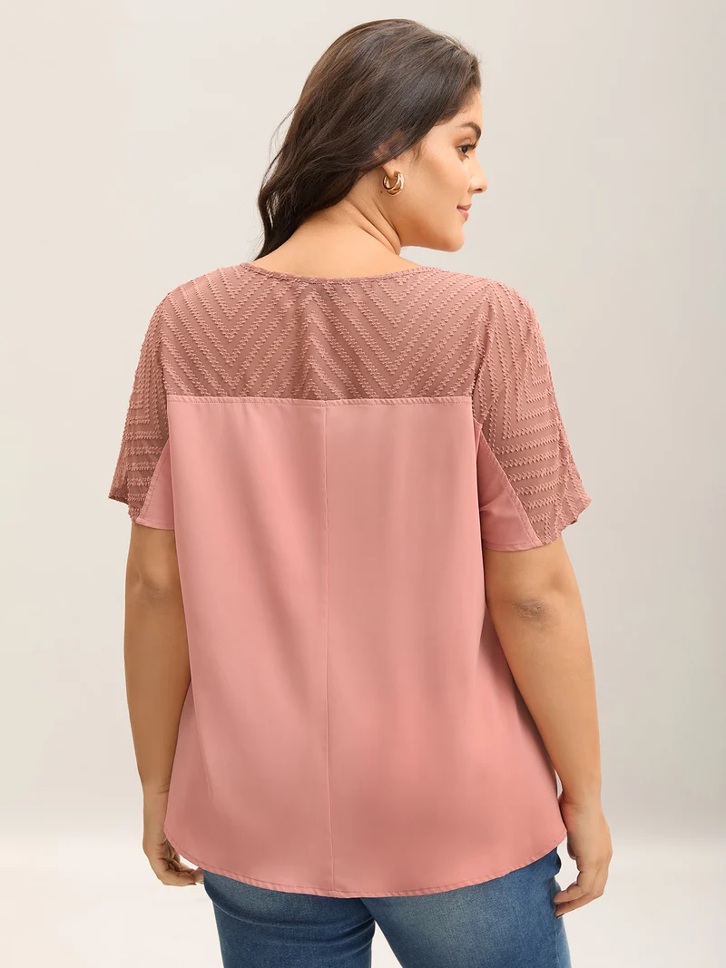 Textured Sheer Spliced Half Sleeve Blouse