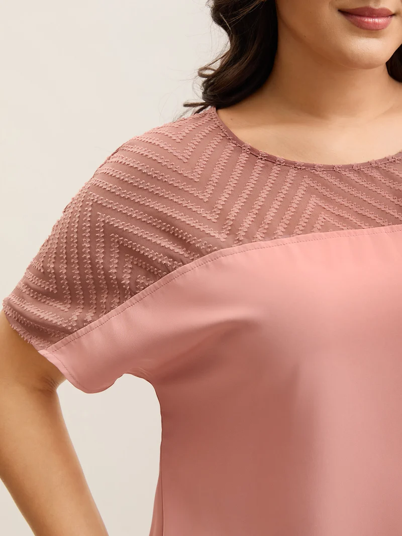 Textured Sheer Spliced Half Sleeve Blouse