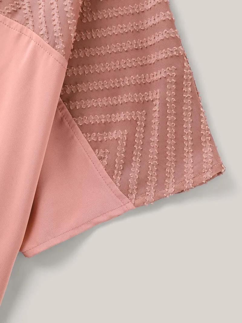 Textured Sheer Spliced Half Sleeve Blouse