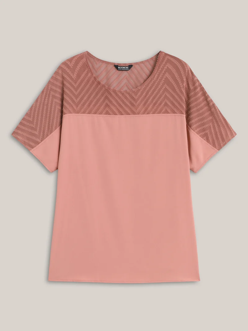 Textured Sheer Spliced Half Sleeve Blouse