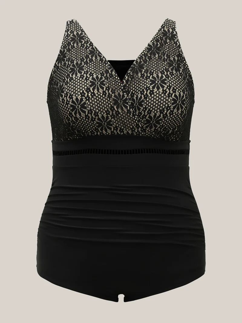 Ribbon Lace Trim One-Piece Swimsuit