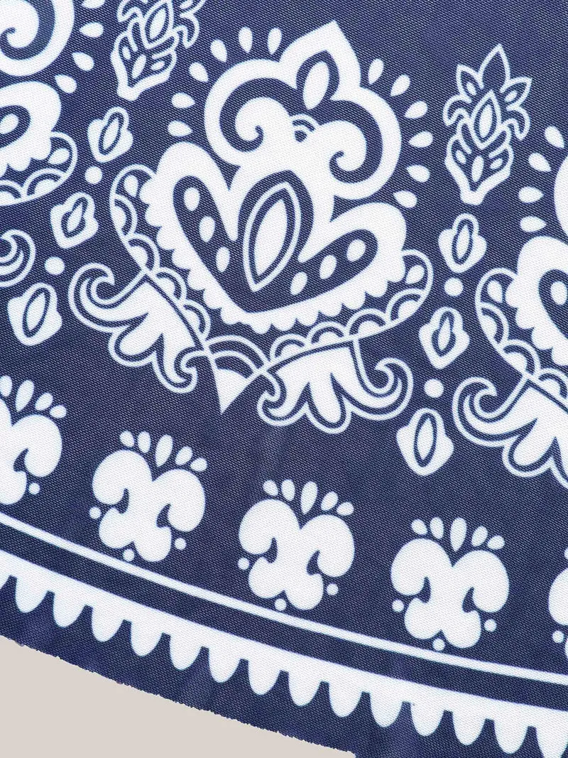 Boho Print Mesh V-Neck Swim Dress