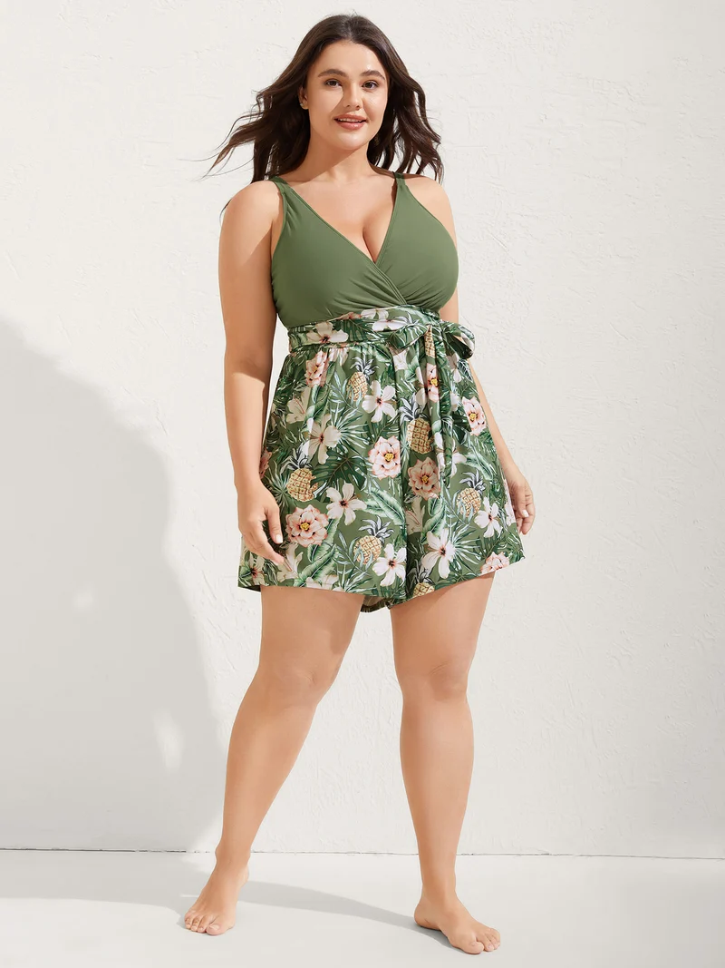 Tropical Floral Pockets One-Piece Swimsuit