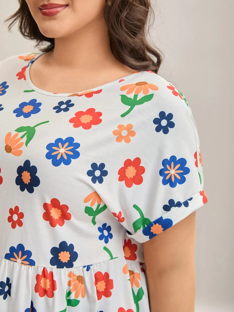 Multi-Color Floral Print Babydoll Top