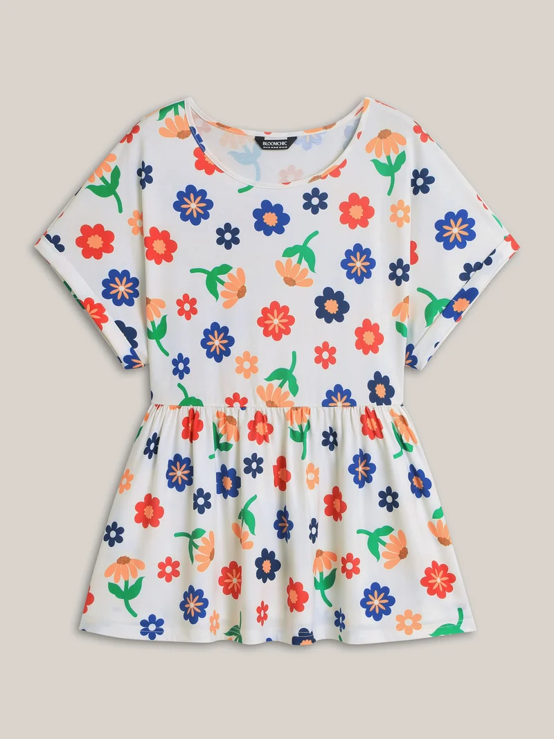 Multi-Color Floral Print Babydoll Top
