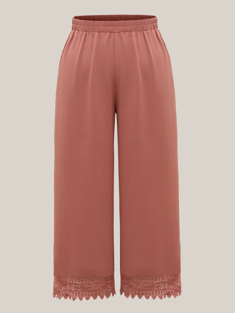 Lace Hem Wide-Leg Pocket Pants
