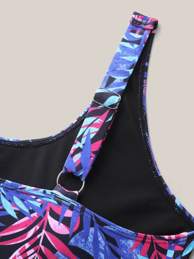 Tropical Floral Print Split Swim Dress